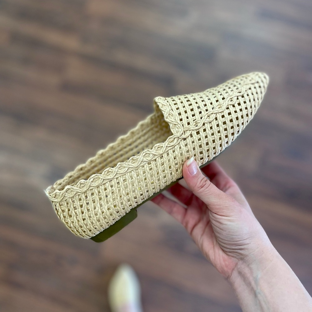 Raffia Woven Pointed-Toe Flats